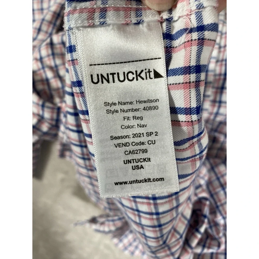 Untuckit Shirt Hewitson Men's Sz XXL Pink Blue Plaid Pastel Cotton/Lyocell